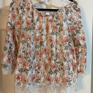 Rose Pattern Lace Blouse XL